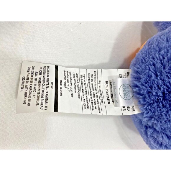 Silver One Owl Blue Purple Bird Lovey 12" Plushy Stuffed Animal Toy Cuddle NWOT - Picture 7 of 8